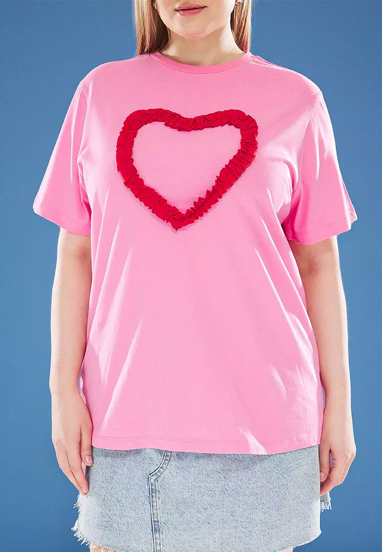 Ruffle Heart Detailed Boyfriend Fit T-Shirt