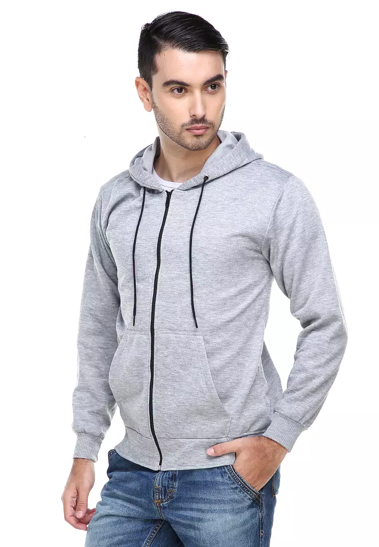Clover Jaket Sweater Hoodie Polos Pria Casual Plain Jacket Material Fleece ORIGINAL - Gray