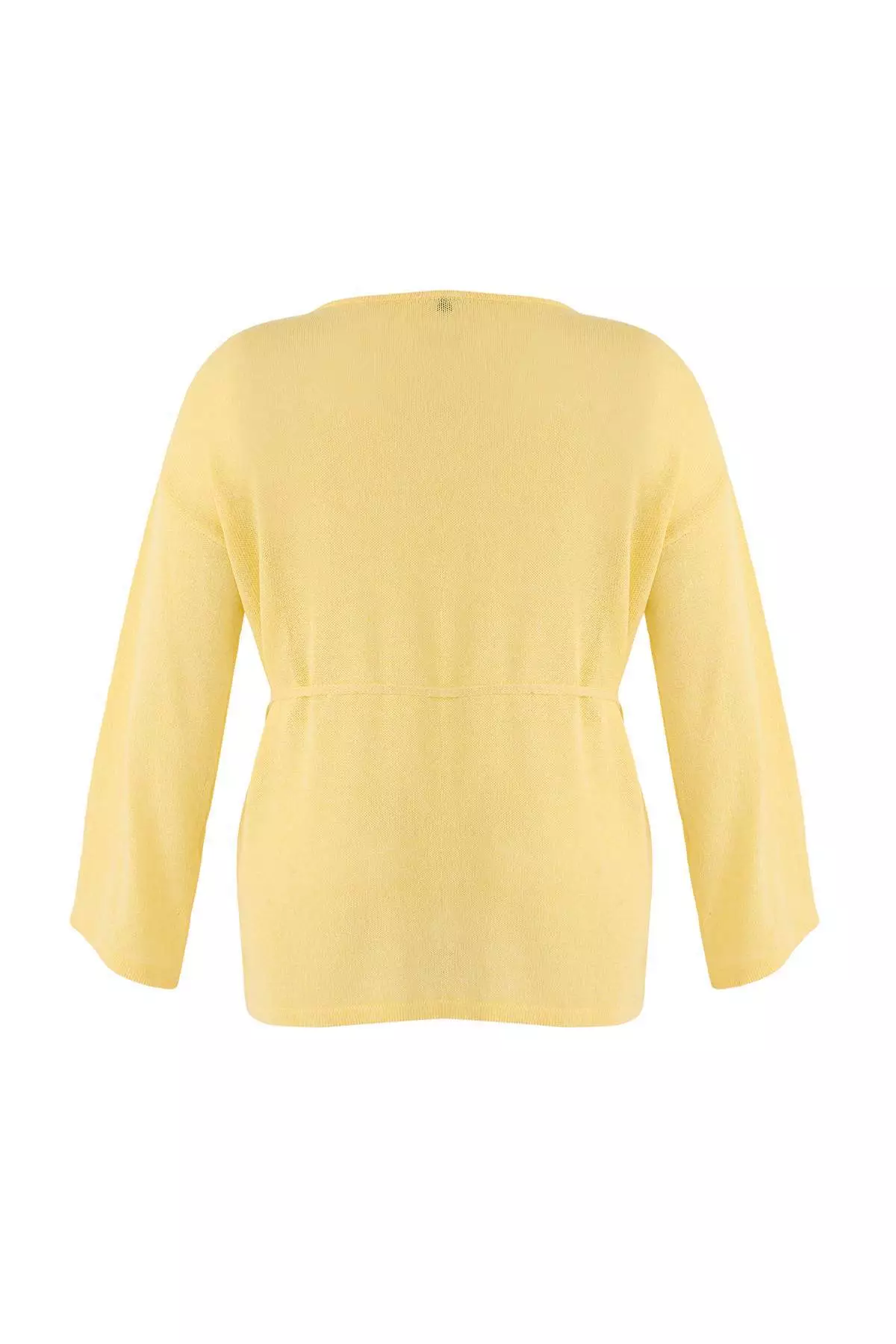 Yellow Boat Neck Waist Belted Slim Knitwear Sweater Tbbaw26An00036