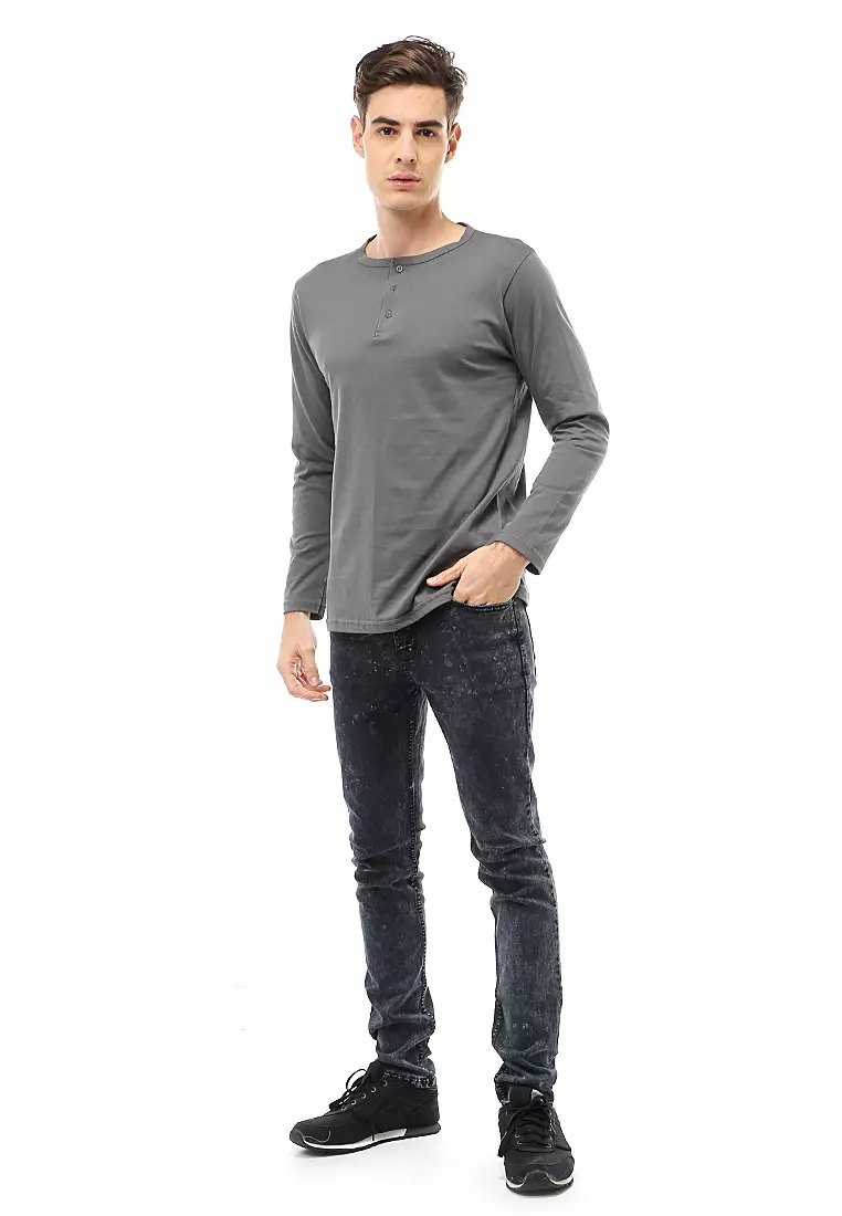 Jack T-Shirt Atasan Kasual Pria Model Kancing Plain Design Lengan Panjang Material Cotton ORIGINAL