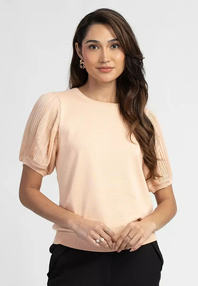 Amber Knit Blouse with Puff Sleeves