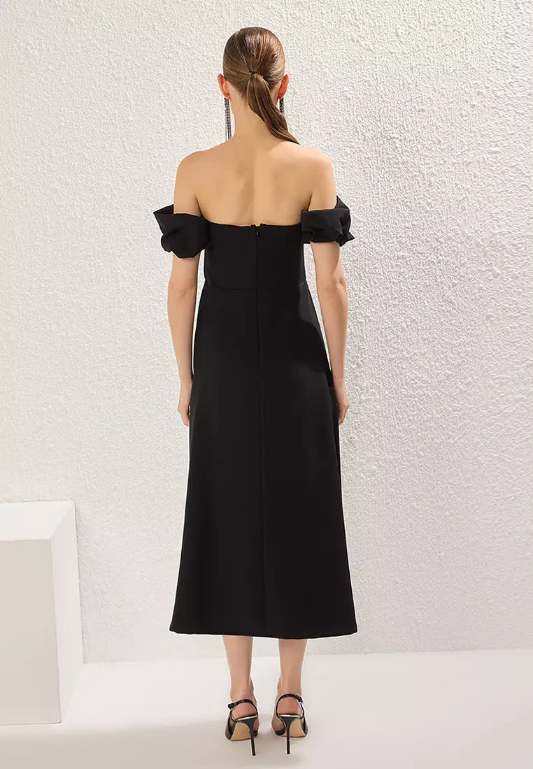beige puff sleeve midi dress Petal and Pup Women's Clo Made from a blend Dating Looks Color:Deep Indigo Navy Blue Eid Dress