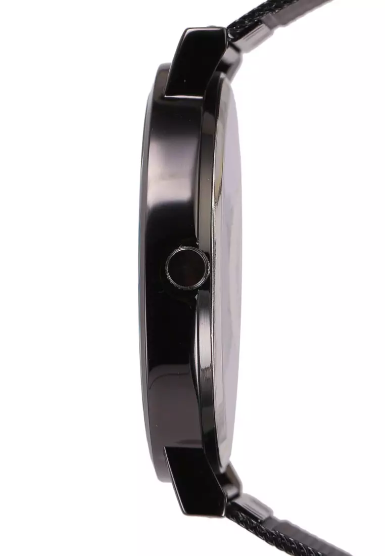 Round Face Black Mesh Strap Watch