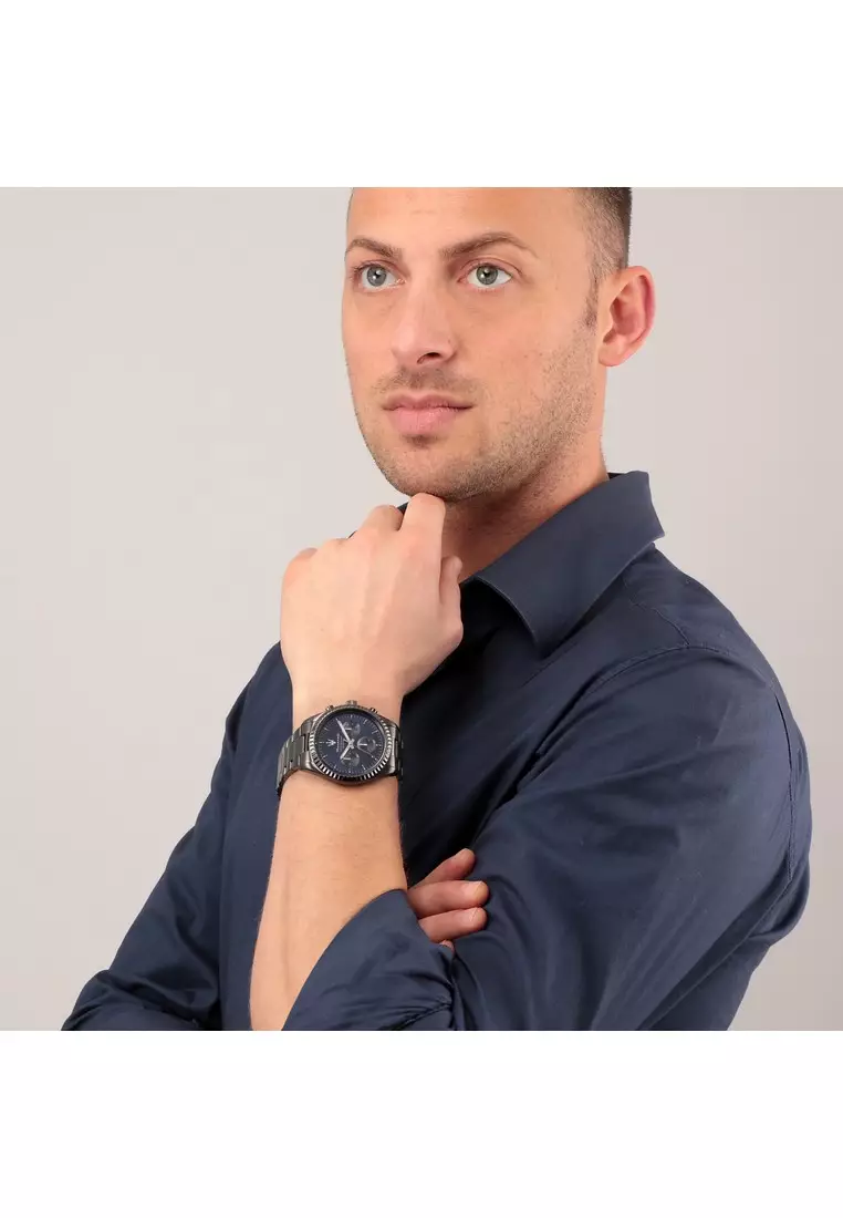 【2 Years Warranty】Maserati Competizione 43mm Dark Grey Men's Chronograph Quartz Watch R8853100019 With Luminous Dial Hands