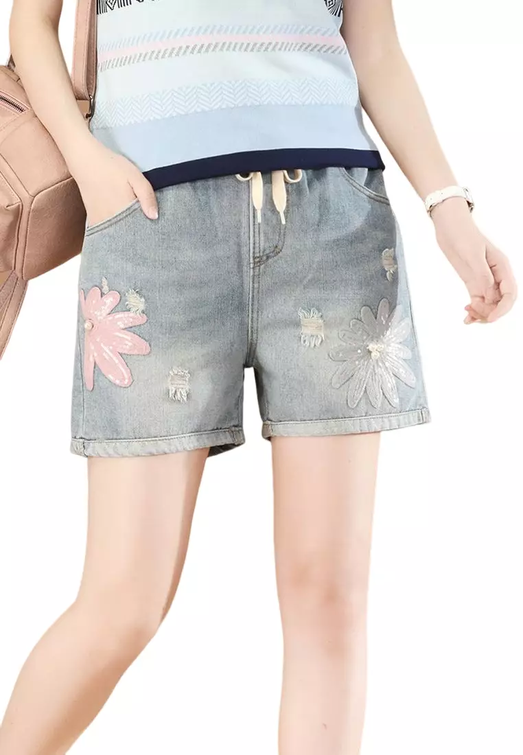 A-IN GIRLS Elastic Waist Denim Shorts 2024