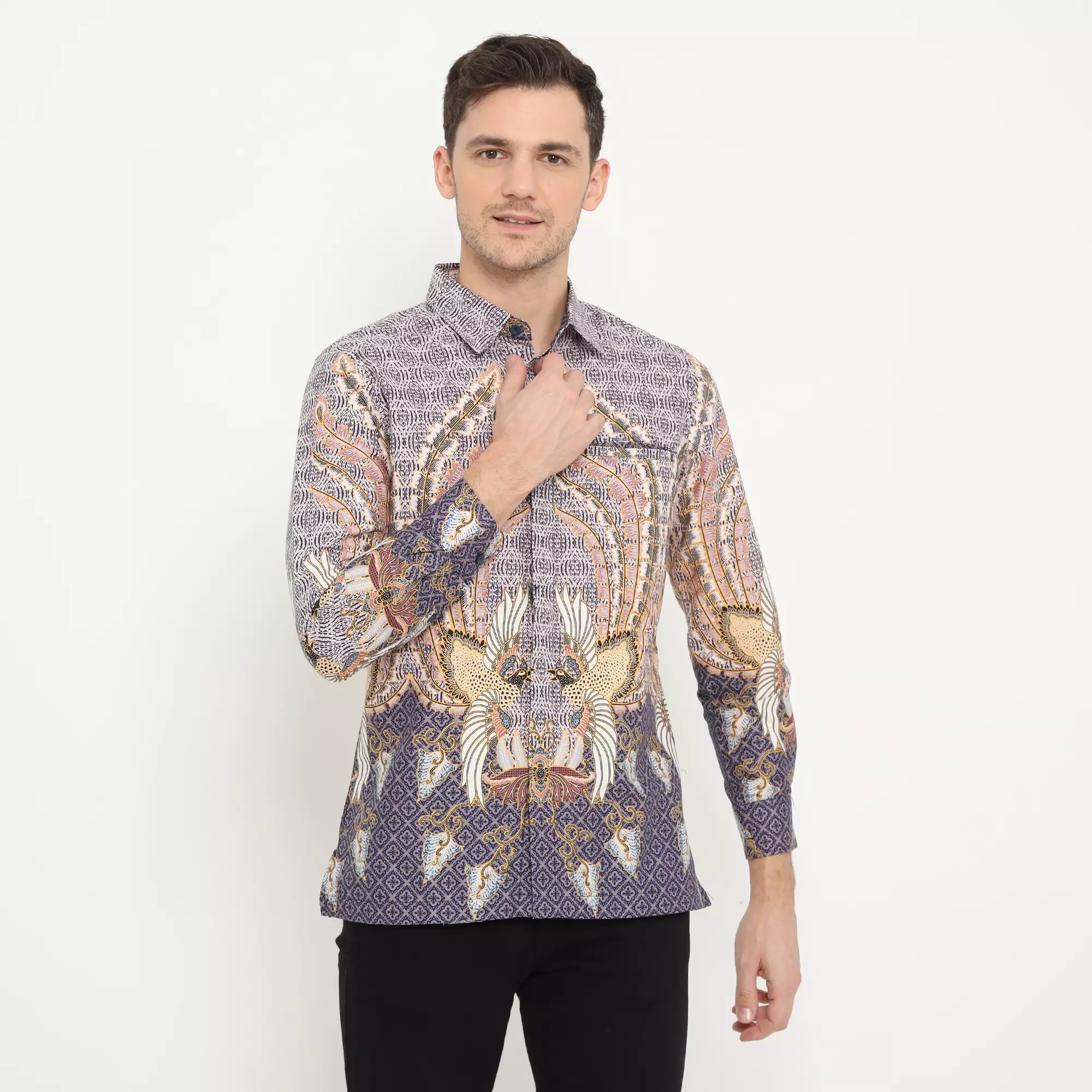 Platini Kemeja Batik Pria Lengan Panjang Katun Ungu 36034