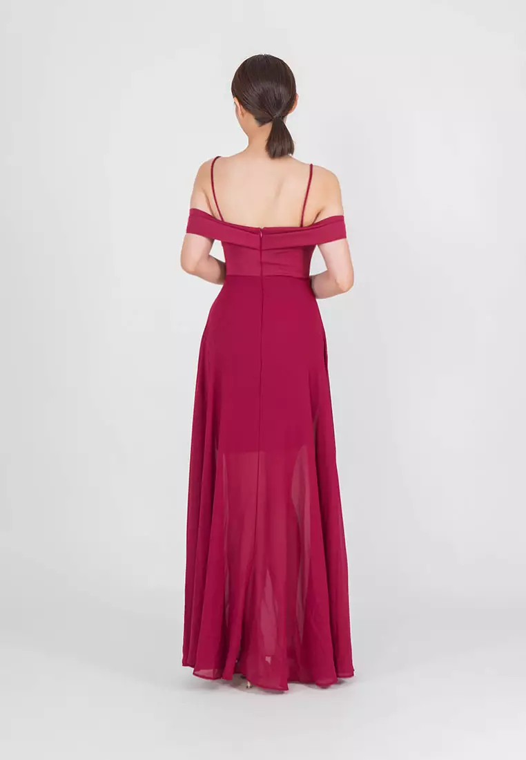 露肩雪纺晚礼服