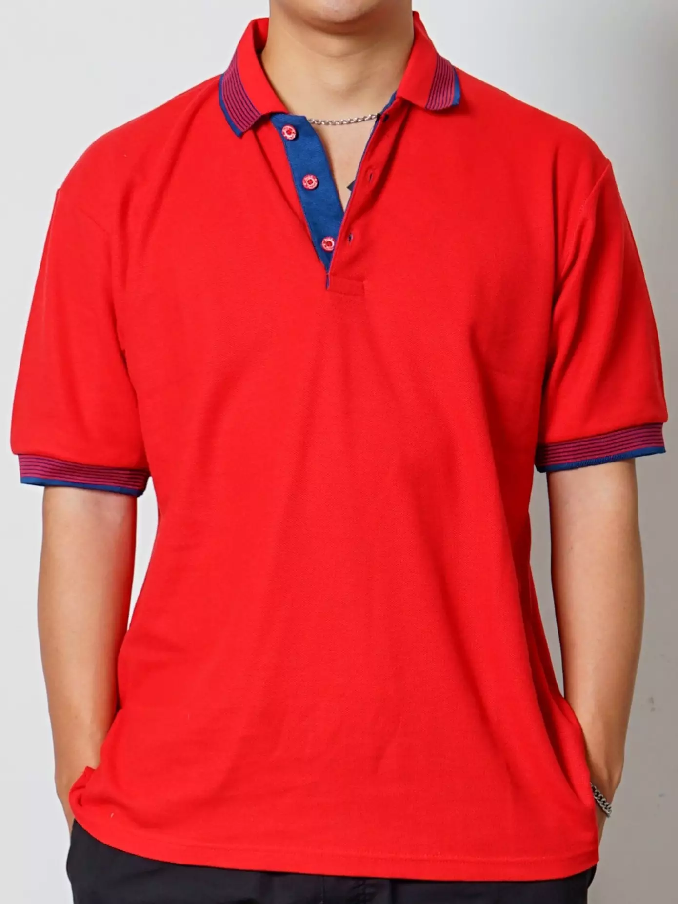 Andre Michel Kaos Polo Shirt Lengan Pendek Merah Lis Biru 922 33