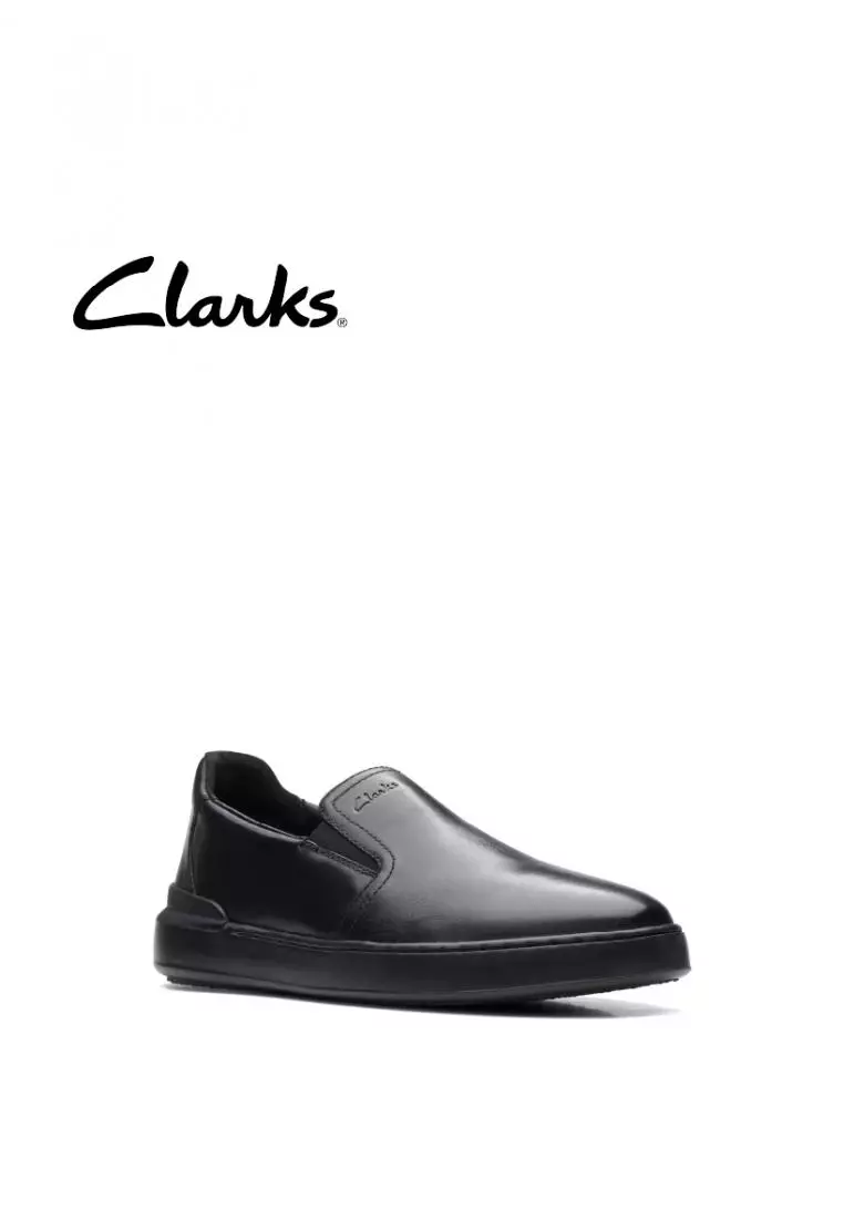 Mens black leather 2025 slip ons