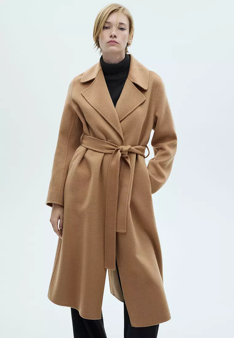 Mango belted long wool coat best sale