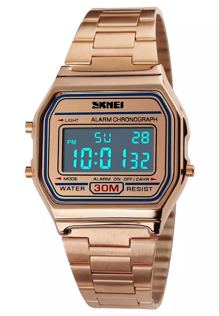Skmei - Jam Tangan Digital Pria - Rosegold - Stainless Steel Bracelet - 1123-I