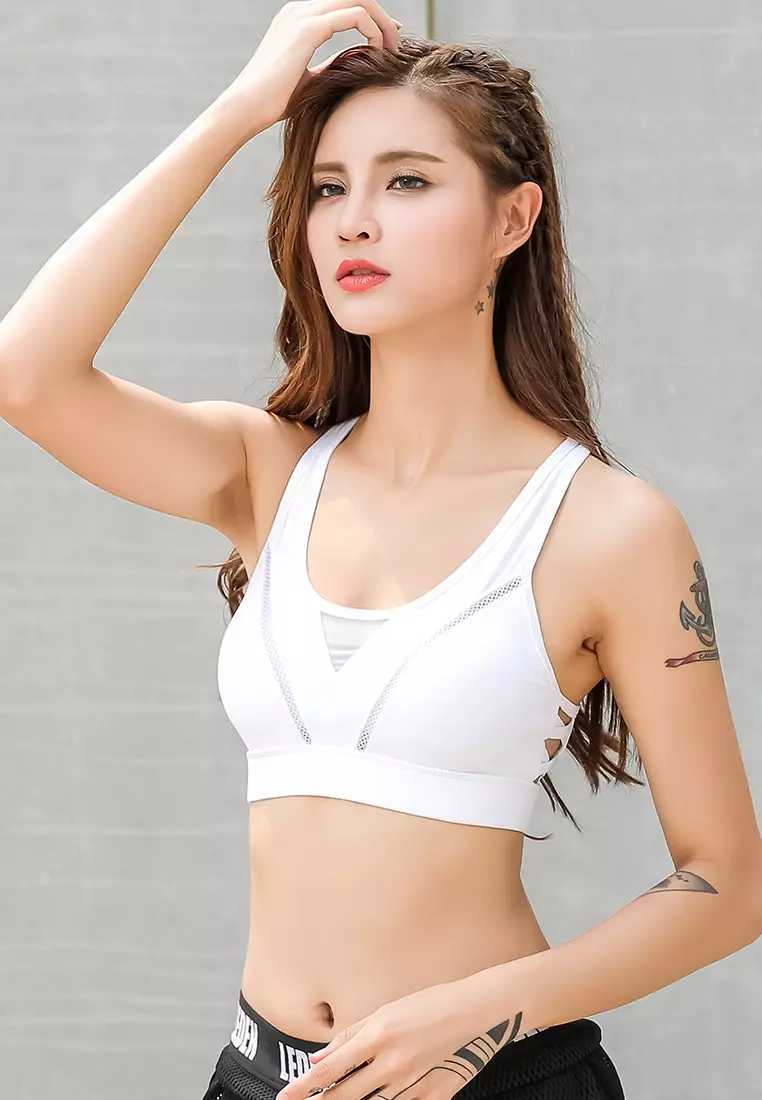 2024 Solid Pad Nylon Fitness High Impact Running Sports Bras Women Quick  Dry Crop Top Yoga Push Up Workout Running Vest