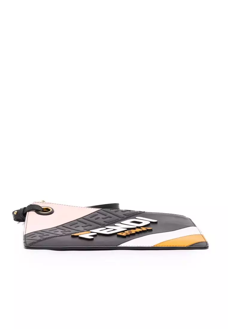 Pre-Loved Fendi Fila Mania Multicolor Zucca Embossed Leather Clutch