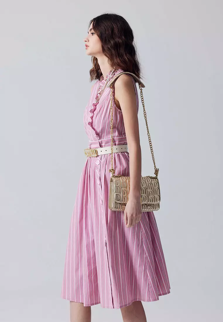 Stripe Print Ruffle Detail Dress