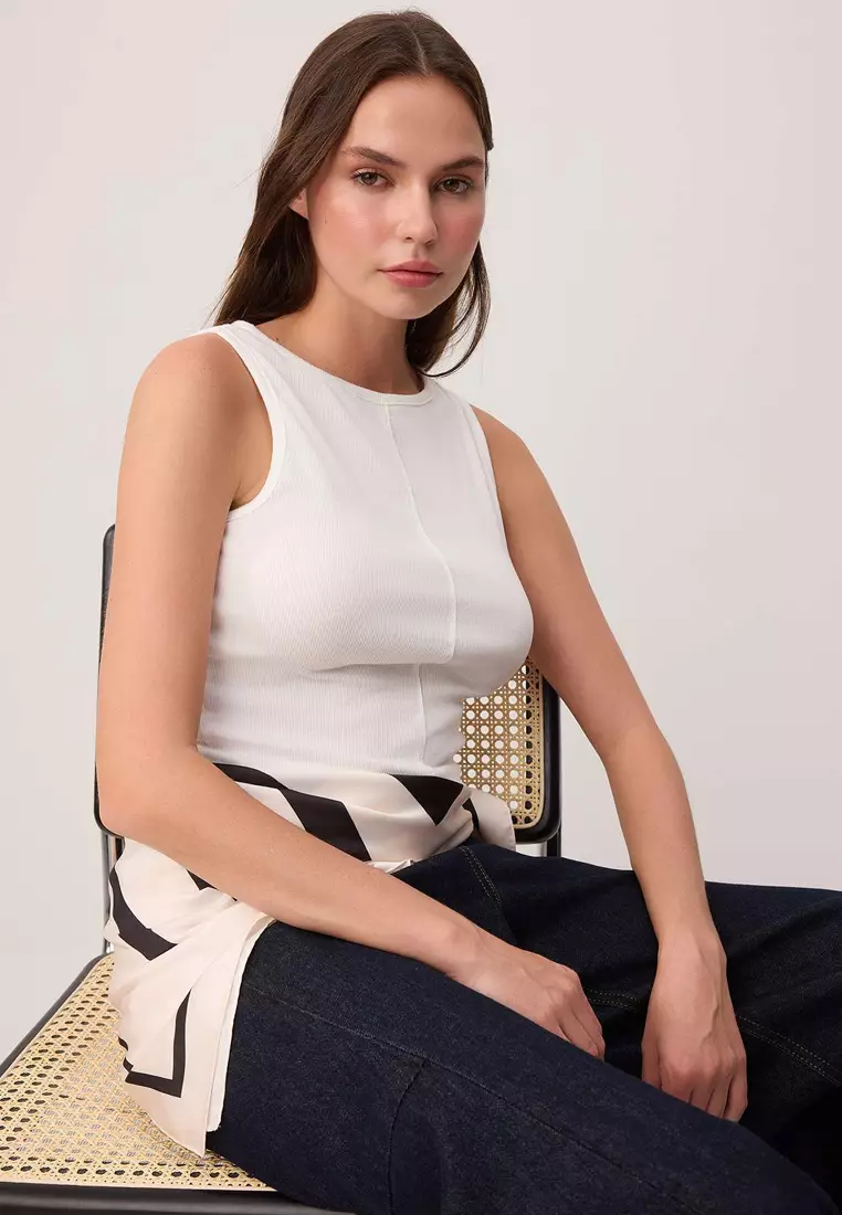 Buy Trendyol Ecru Fitted/Body-Fitting Boat Neck Sleeveless Ribbed