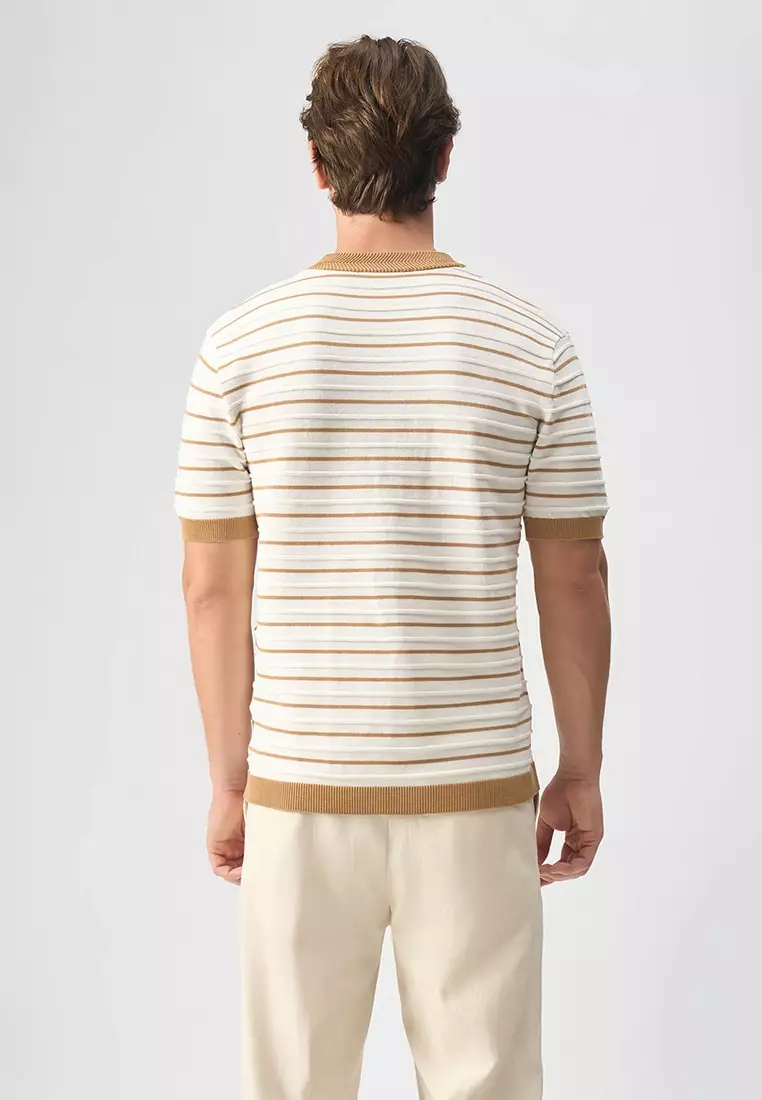 Striped Textured Flat Knit T-Shirt