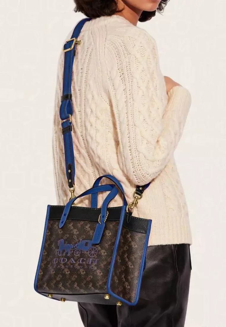 Coach Field Tote 22 With Horse And Carriage Print And Carriage Badge Truffle Blue Fin