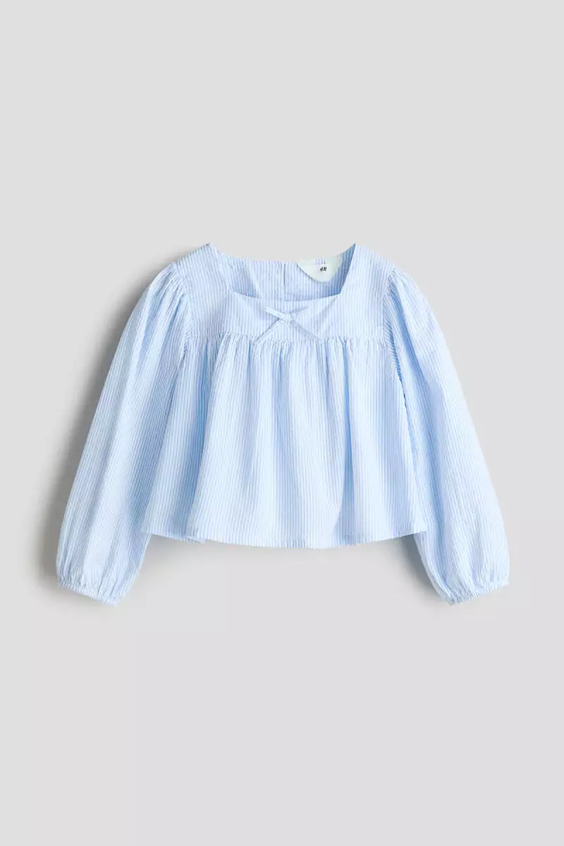 Bow-detail cotton seersucker blouse