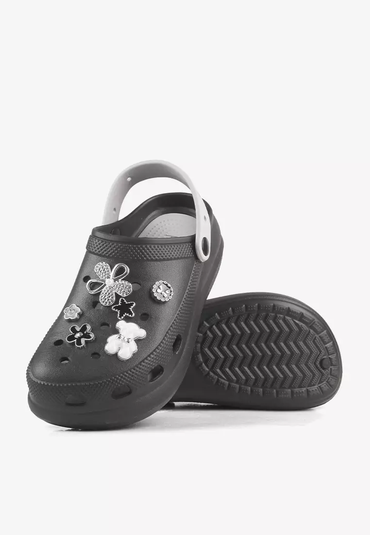 Sandal Clog Wanita  L.Crown Black Grey