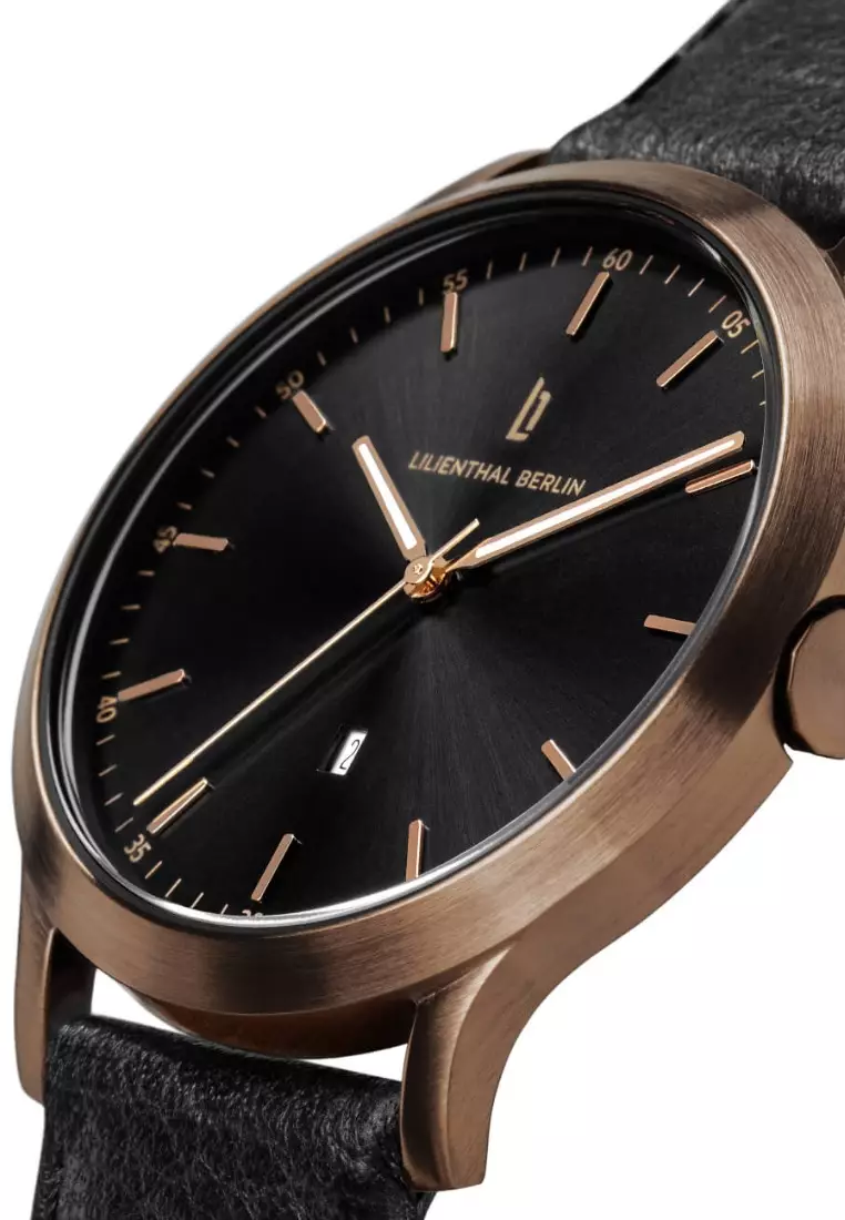Huxley Bronze Black - Black Leather Strap