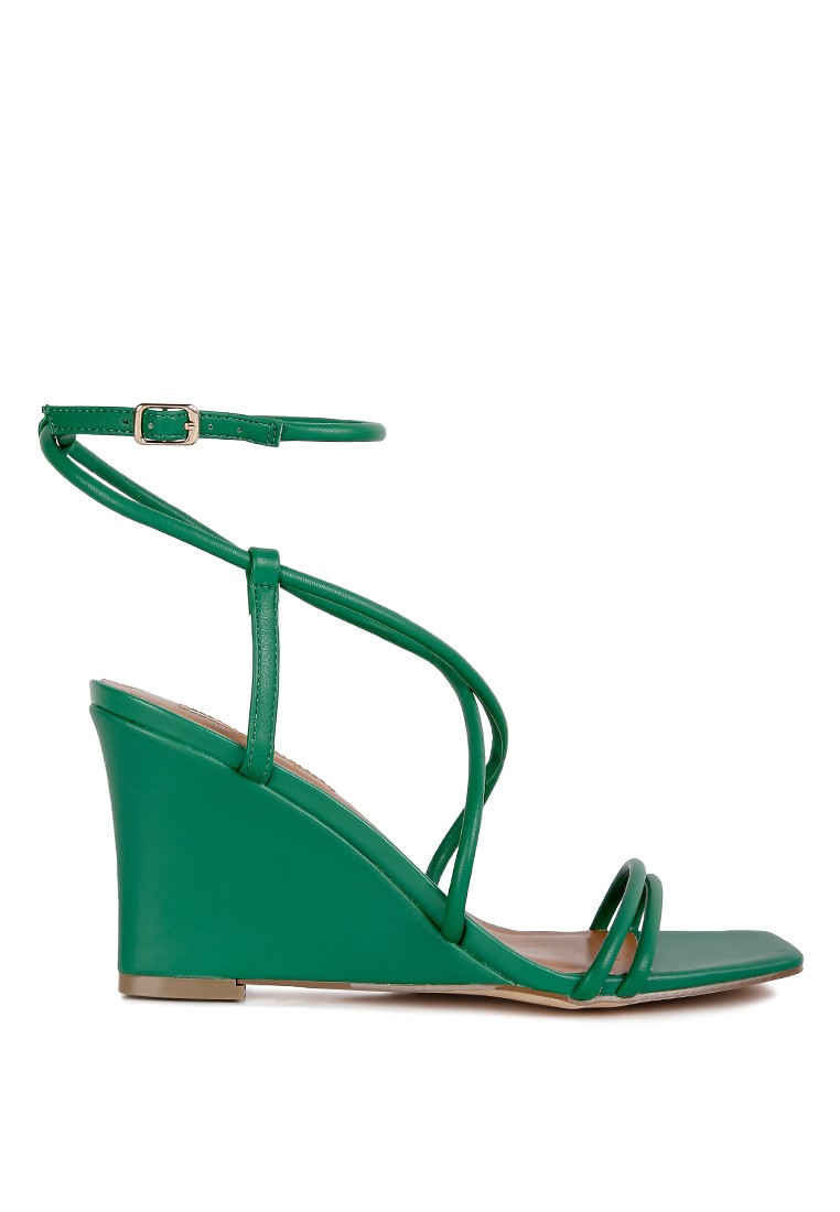 Green Ankle Strap Wedge Sandals