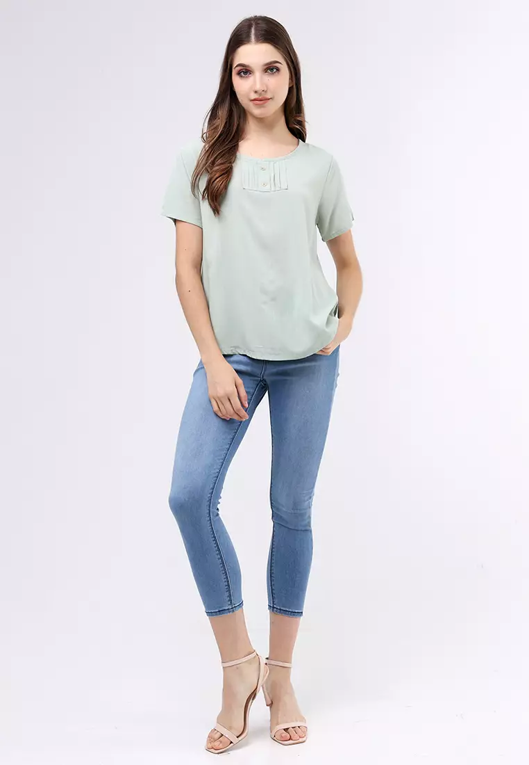 Woven Plain Soft Linen Short Sleeve Blouse
