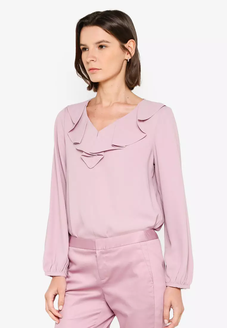 Ruffle Crinkle V-Neck Blouse