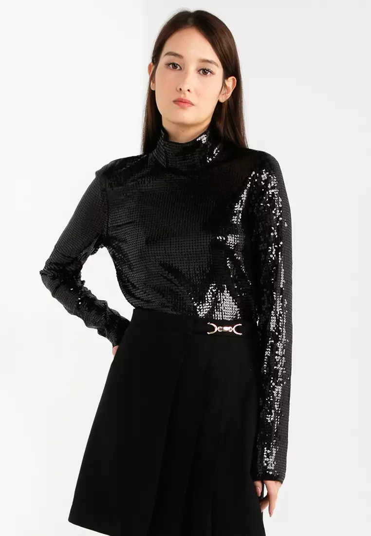 Fitted Sequin Turtleneck Top
