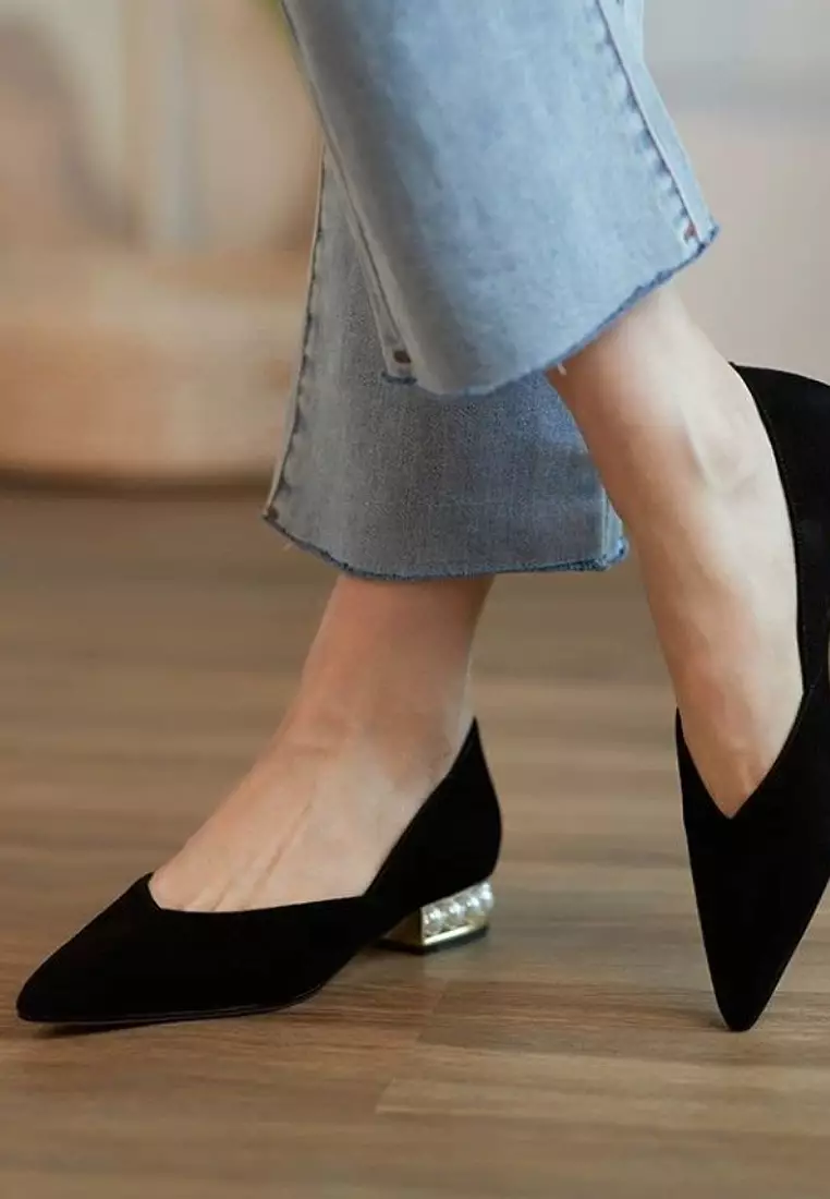VANSA Pearl Pointed Low Heel Shoes VSW-F006