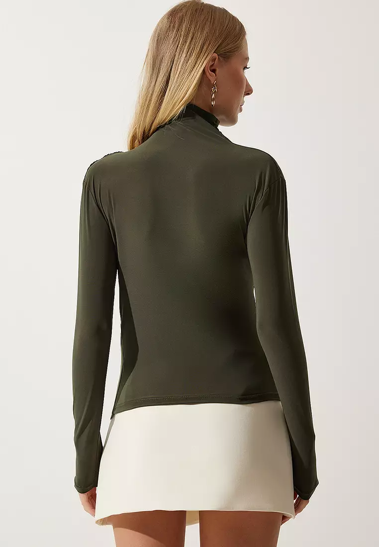 High Neck Ruched Blouse