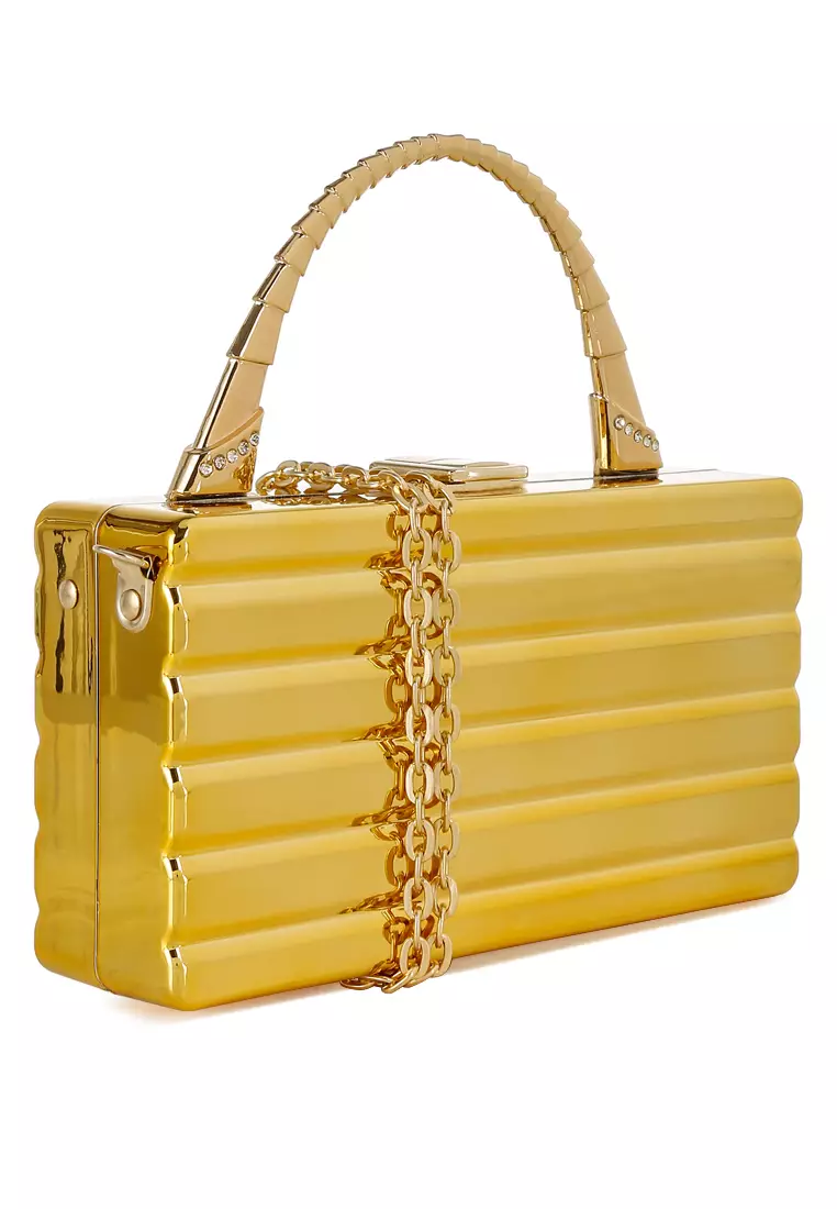 Tas Kotak Mini Metalik Emas