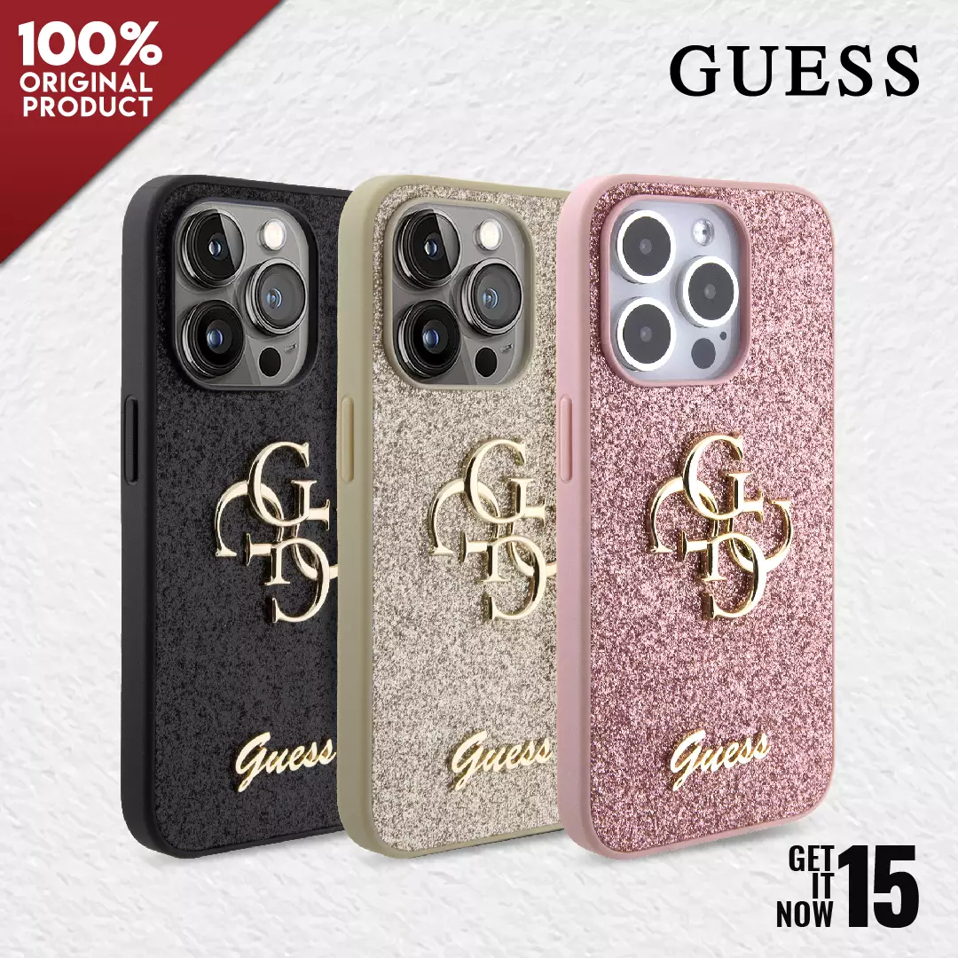 Jual Guess Case iPhone 15 Pro GUESS Fixed Glitter Big 4G logo - Black ...