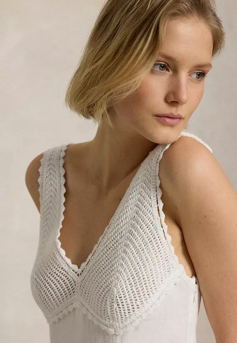 Crochet-Trim Linen Dress