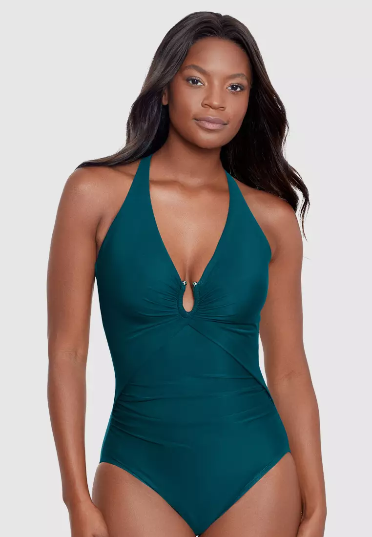 Buy Miraclesuit Swim Bling Plunge Neck One Piece Shaping Swimsuit in Nova  Green 2024 Online