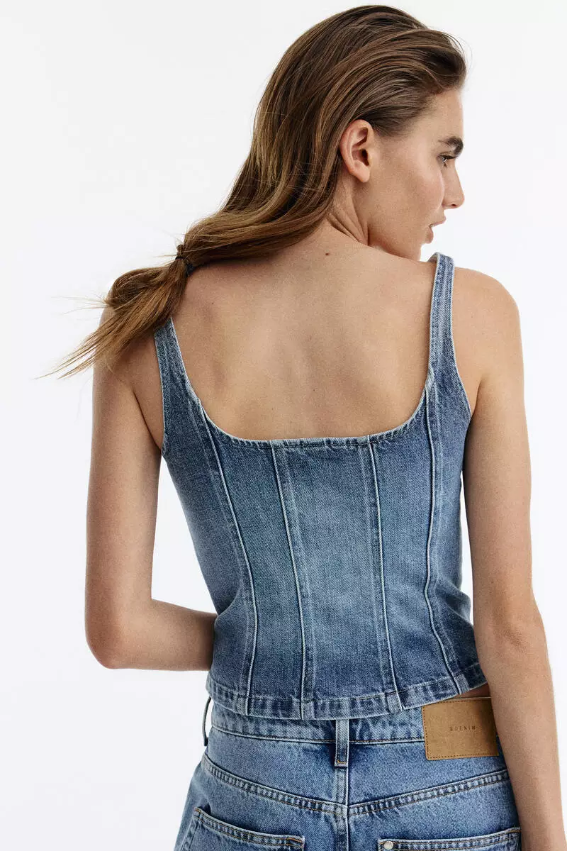 Button-front denim top