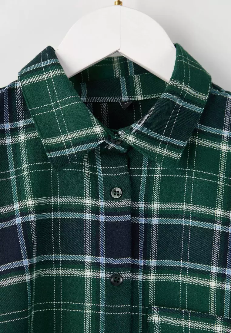 Blue-Multicolored Flannel Plaid Oversized /Wide Fit Shirt Twoaw26Go132