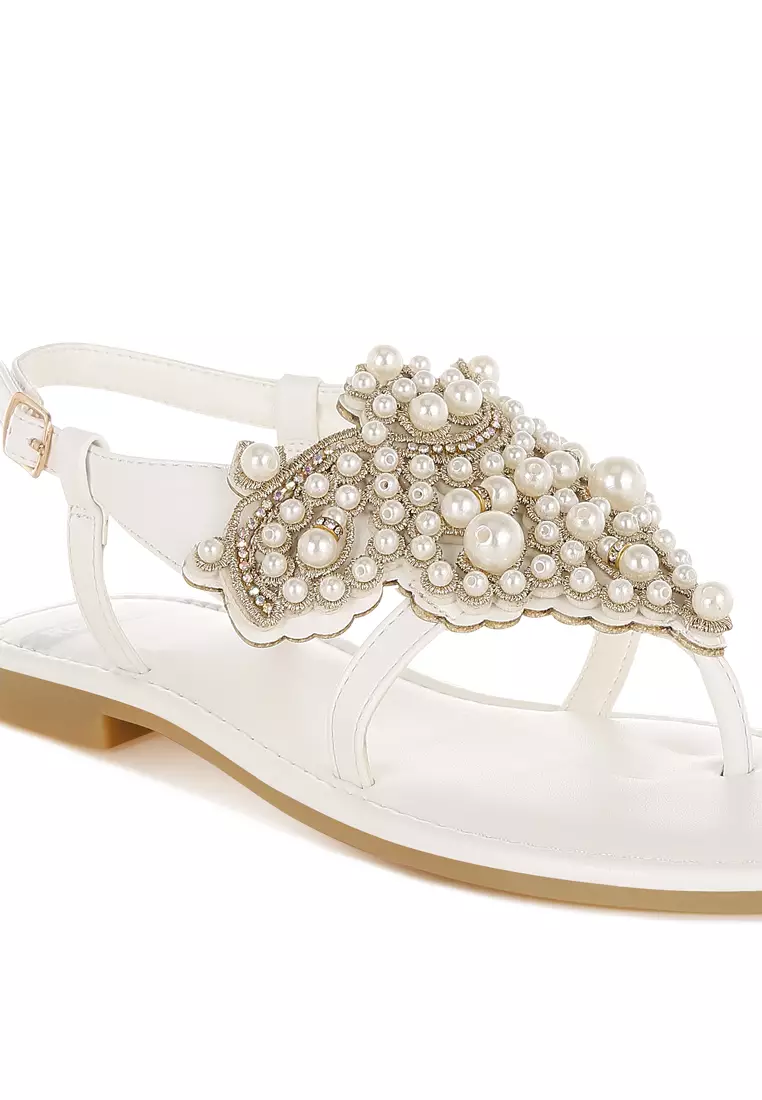 Pearl Accent Flats in White