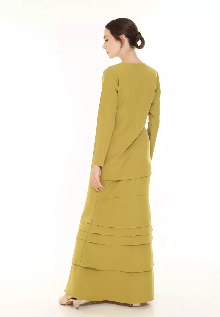 Isabella Multi Layer Kurung Modern in Leaf Gold Green
