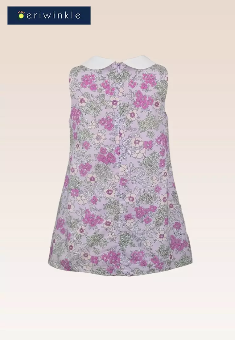 Ellaine Girls Printed Floral Lilac Shift dress with Collar