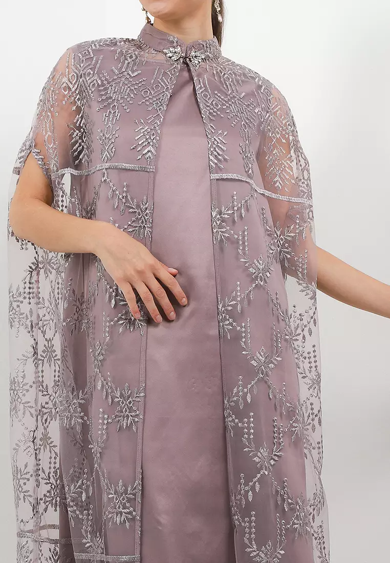 Mandarin Collar W/ Diamond Ethnic Emb Long Cape Cardigan