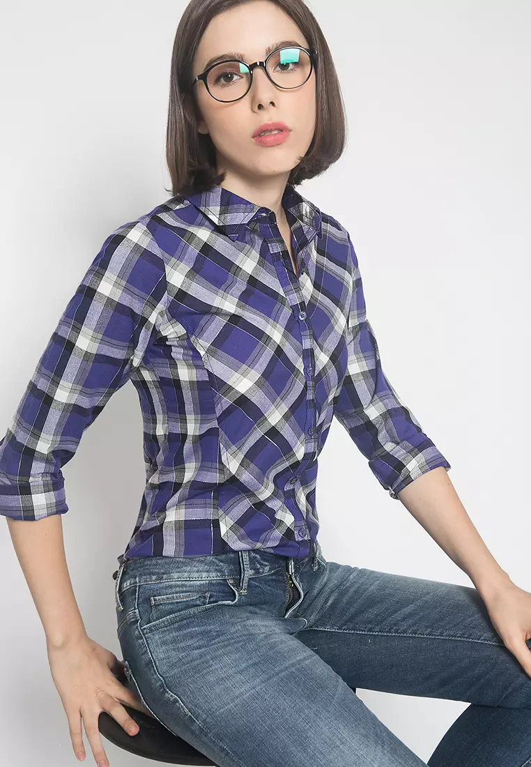 LGS - Kemeja Wanita - Kotak - Ungu - Slim Fit LSH.380.Z1448L.639.C