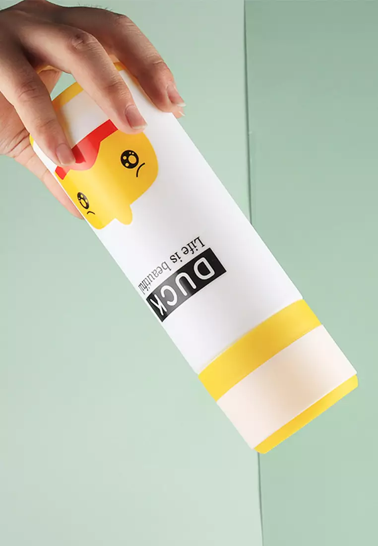 Wakakids Botol Minum Anak Kaca Motif Animal Putih 380ml Venhs Kuning