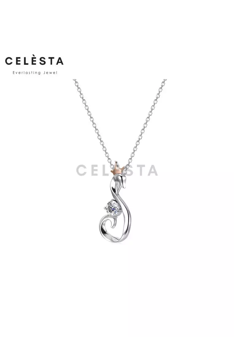Berlian Moissanite Le Swan Pendant Dual Tone [GRA CERTIFICATE MOISSANITE DIAMOND] - Kalung 0,5 CT Moissanite Diamond 925 Silver CELESTA by Her Jewellery