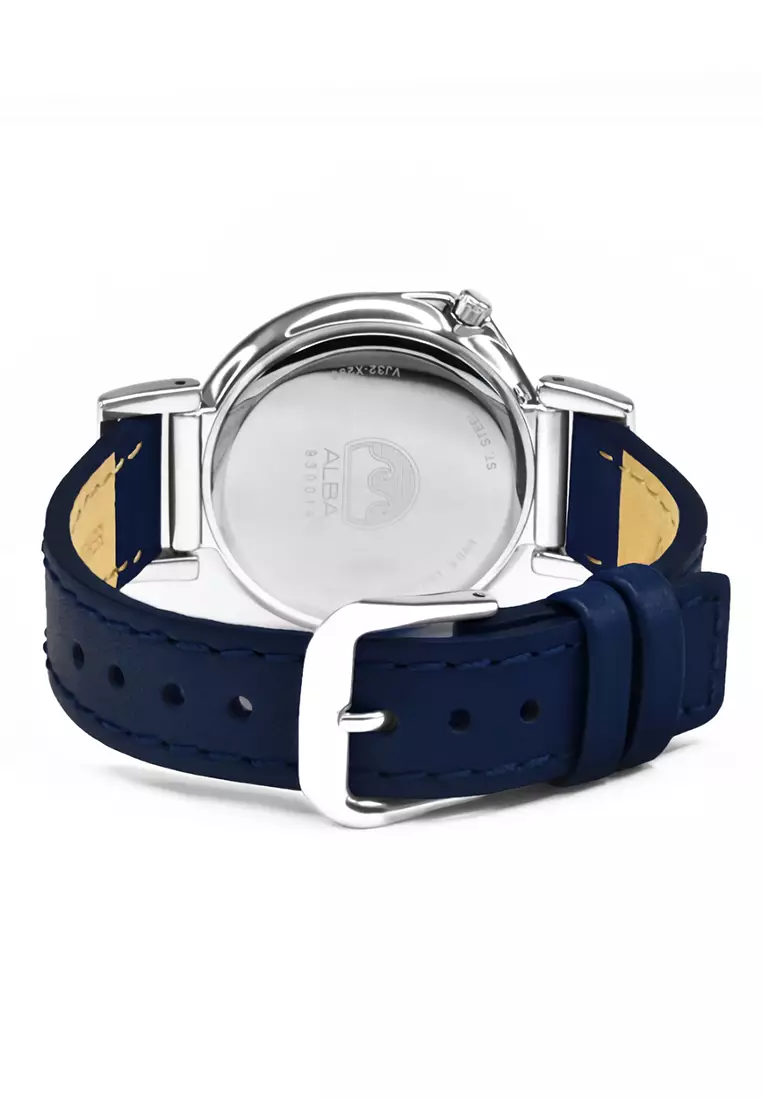 Alba Signa - Jam Tangan Analog Wanita - Silver - Blue Leather Strap - AG8K13X1