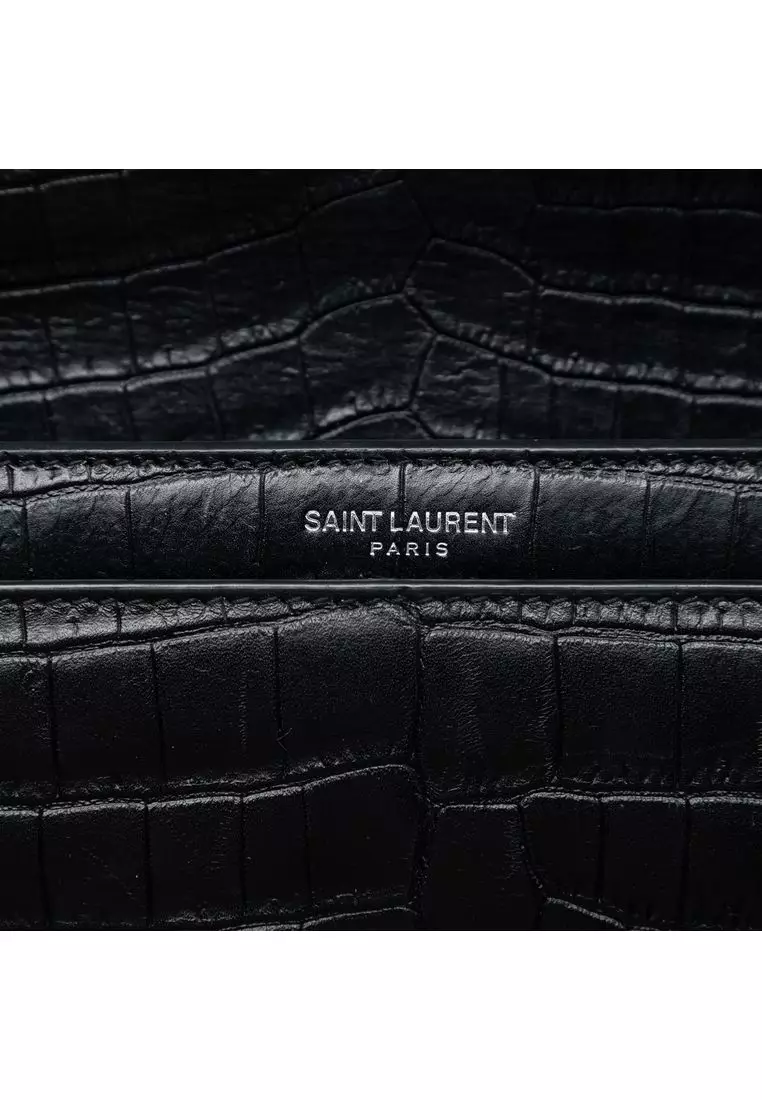 Pre-Loved Saint Laurent Medium Croc Embossed Leather Monogram Sunset Crossbody