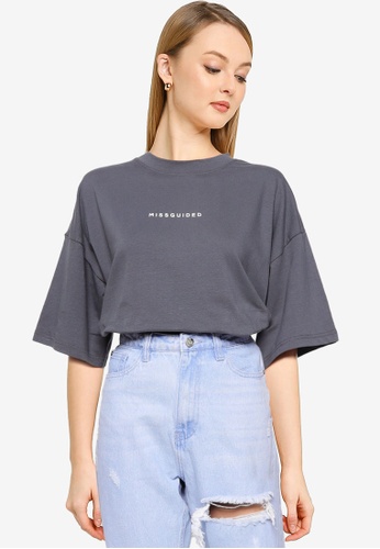MISSGUIDED grey Oversized T Shirt 18674AAE119A44GS_1