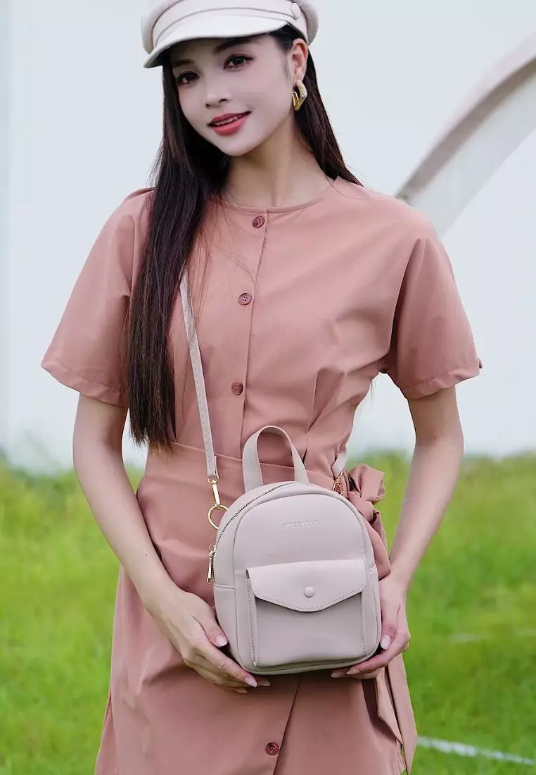 Women's 2-Way Backpack / Crossbody Bag / Sling Bag - Apricot