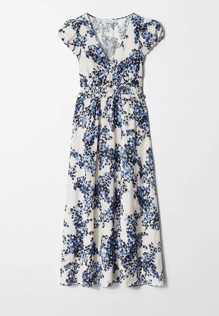 Bubble-Sleeve Midi Dress