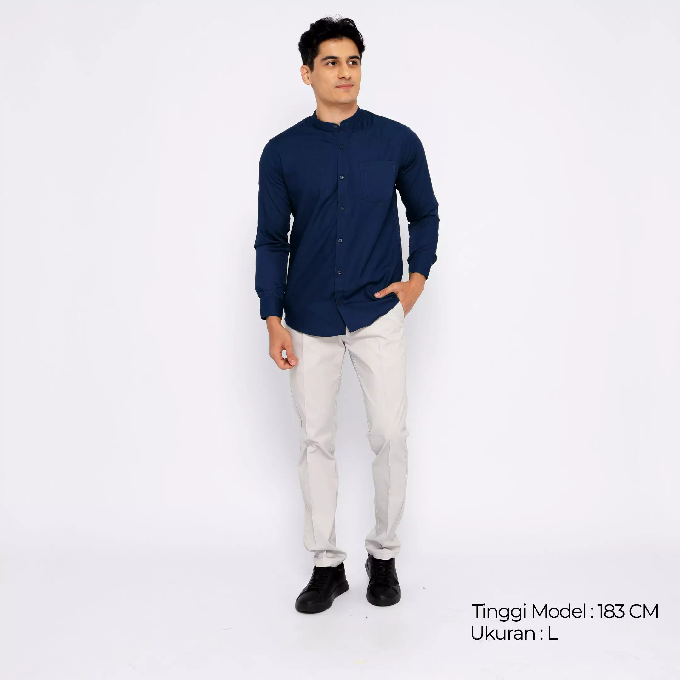 Casella Kemeja Pria Lengan Panjang Kerah Shanghai Polos Basic 7721 Navy