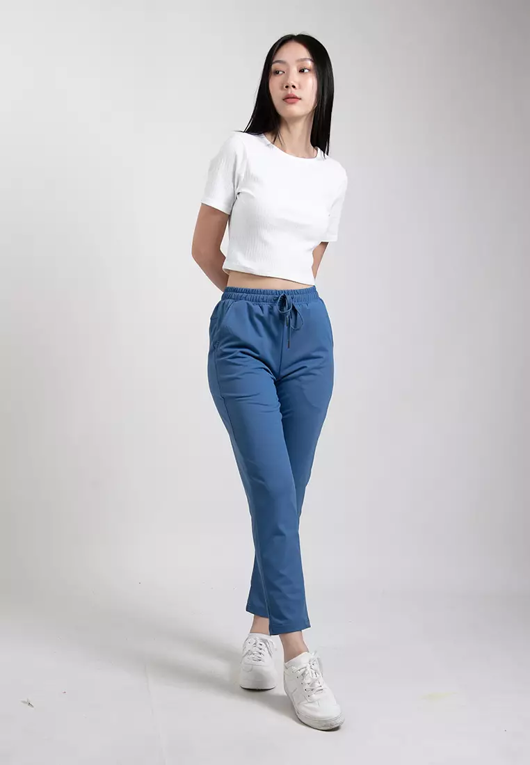 Forest Ladies Casual Polyester Elastic Waist Jogger Pants Women Casual Long Pants - 810542-36GreyBlue